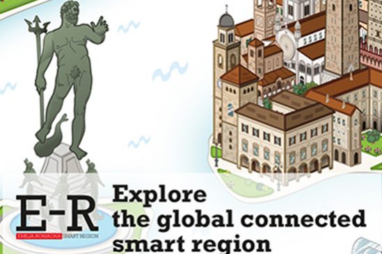 Disegno della statua del nettuno a Bologna e di una porzione di città storica icona del Progetto di Marketing e Comunicazione svolto per Regione Emilia Romagna