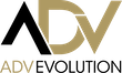 Logo ADV EVOLUTION lettering moderno e stilizzato, la A è nera, DV in oro, sotto scritta ADVEVOLUTION più piccola